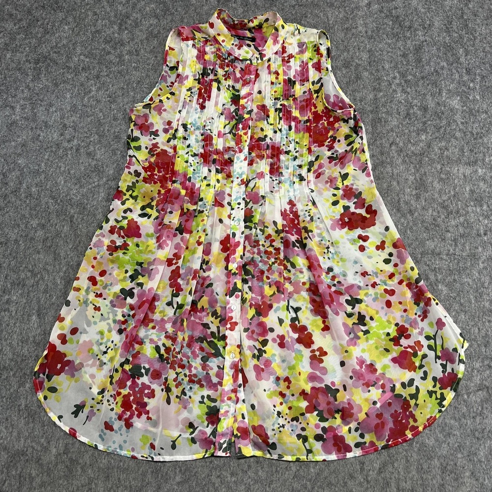 Sleeveless Floral Button-Down Top - Pink & Yellow